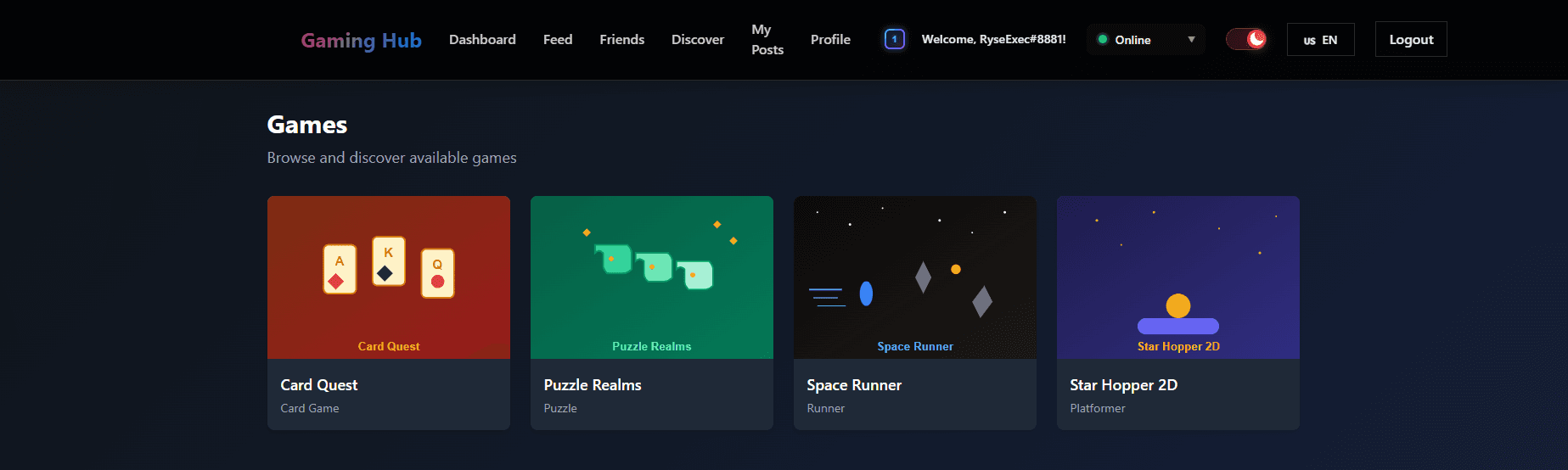 Games page preview